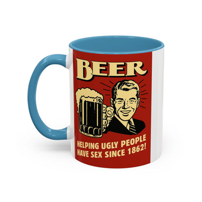Bunte Tasse "BEER - Helping Ugly People" | Lustige Retro Bier Kaffeetasse | Vintage Geschenk für Bierliebhaber & Partyfans