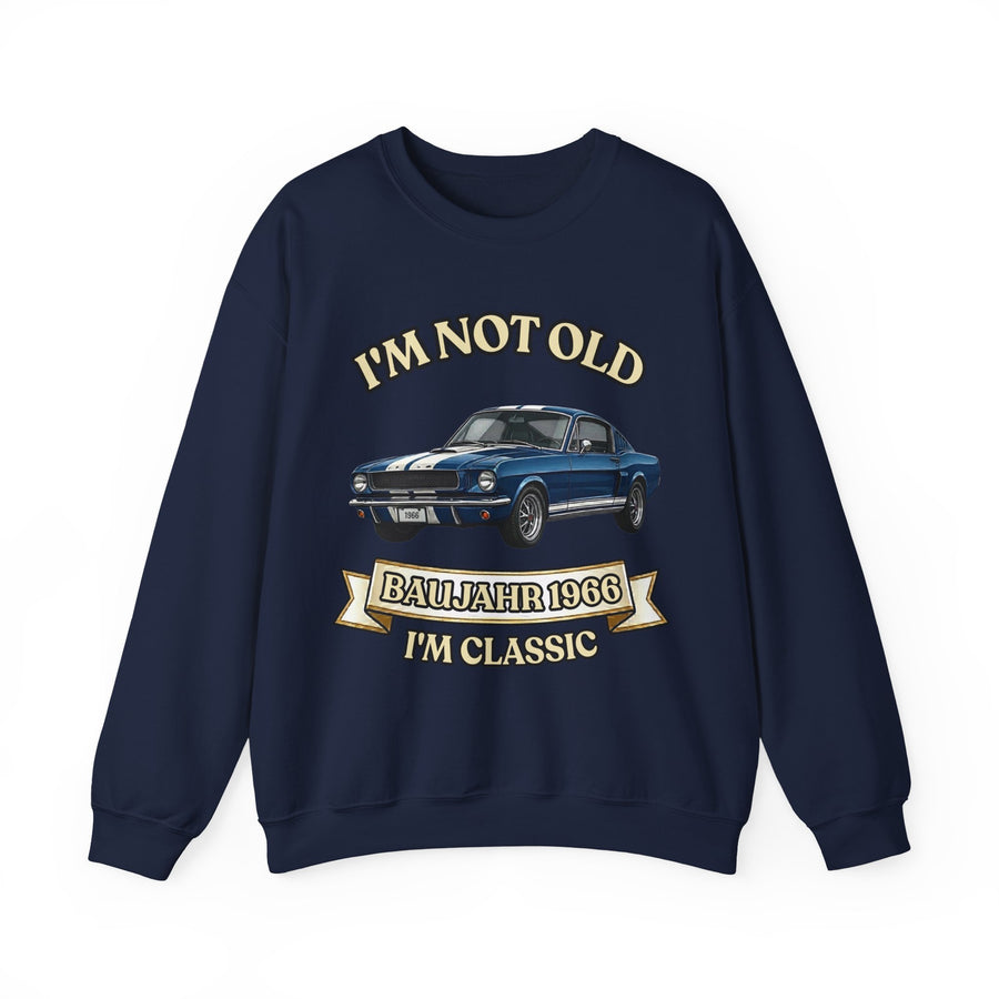 True Insights Sweatshirt Jahrgang 1966 blauer Sportwagen in Navy, Geschenk zum 60. Geburtstag