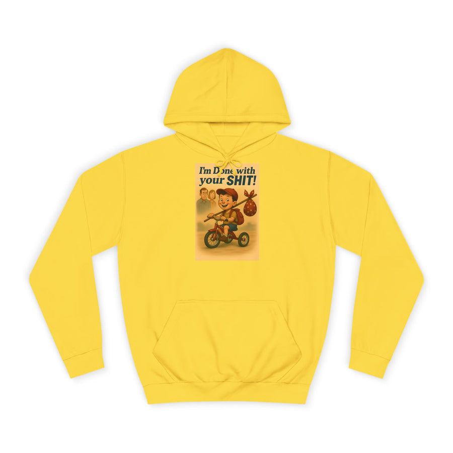 True Insights I'm Done with Your Shit! Hoodie – Retro-Motiv mit Ausreißer-Kind in Sun Yellow
