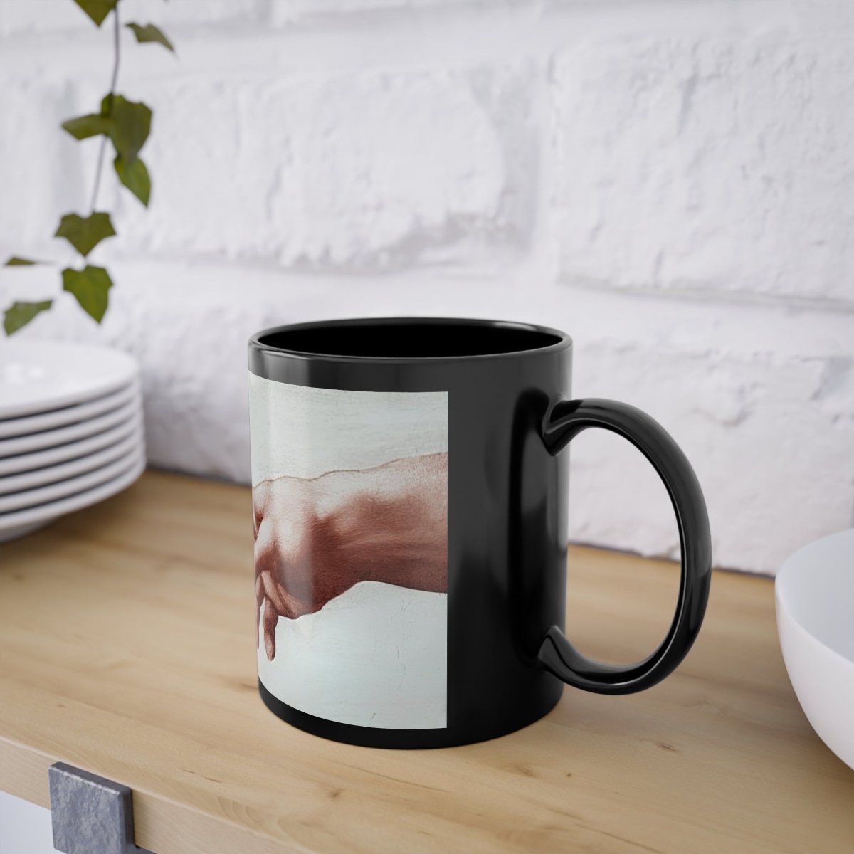 The Deal – Satirical mug with biblical handshake and modern barter