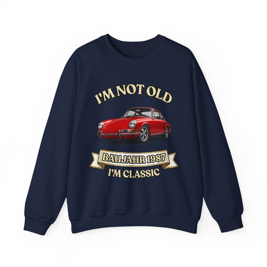 Geschenk zum 40. Geburtstag – Pullover Jahrgang 1987 mit Porsche-Motiv – Navy – Vorderseite