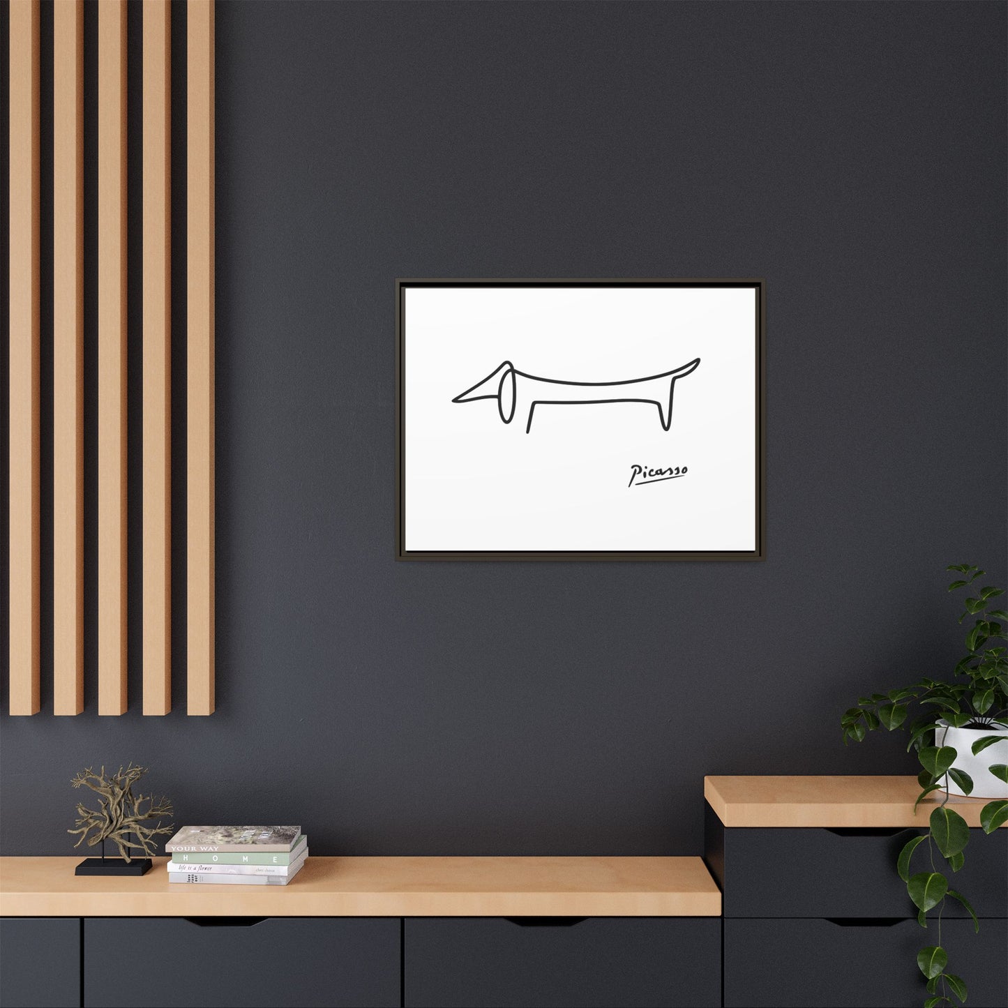 Picasso-Dackel Line-Art Leinwand | Minimalistisches Wandbild | Modernes Hunde-Kunstwerk