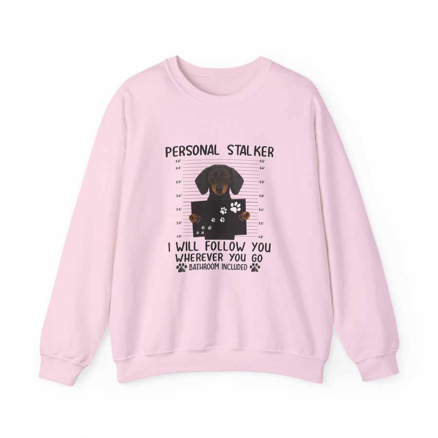 True Insights Dackel Personal Stalker Sweatshirt – Lustiges Dackel-Motiv – I Will Follow You in Light Pink