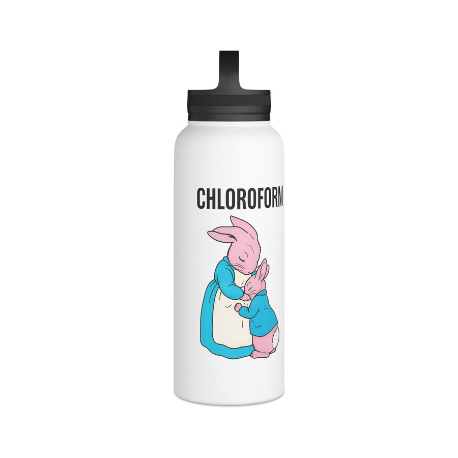 CHLOROFORM Lapins Gourde Inox - Cadeau Humour Noir Drôle, Bouteille Isotherme avec Couvercle à Poignée, Citation Sarcastique