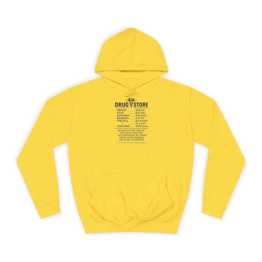 Drug Store Hoodie – Vintage-Apotheken-Motiv mit schwarzem Humor