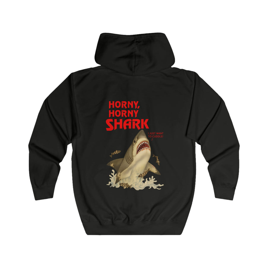 Hai Sweatjacke „Horny, Horny Shark“ – Zip-Hoodie mit Rückendruck – Jet Black – Rückenansicht