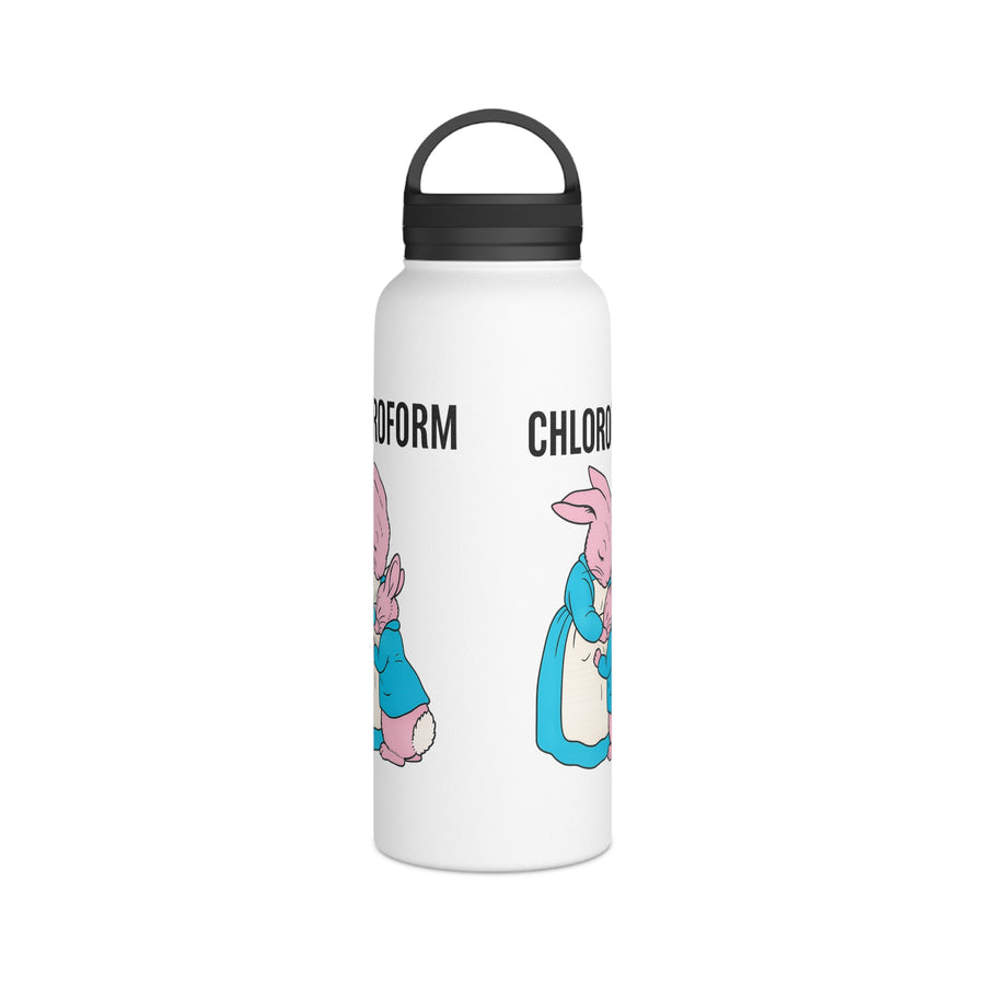 CHLOROFORM Lapins Gourde Inox - Cadeau Humour Noir Drôle, Bouteille Isotherme avec Couvercle à Poignée, Citation Sarcastique