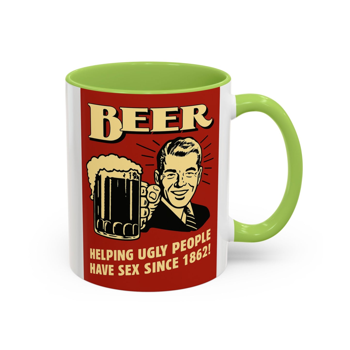 Bunte Tasse "BEER - Helping Ugly People" | Lustige Retro Bier Kaffeetasse | Vintage Geschenk für Bierliebhaber & Partyfans