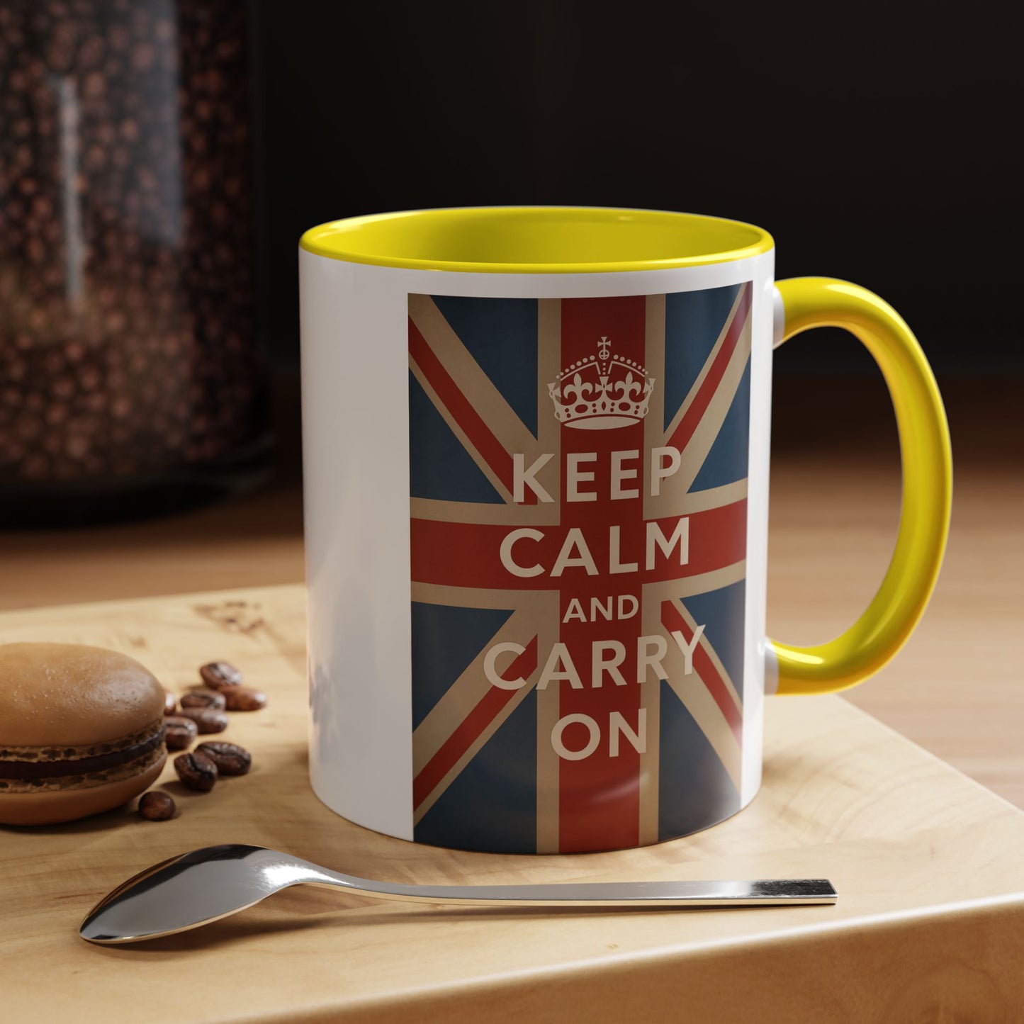 Mug Keep Calm and Carry On – Tasse Union Jack rétro British avec couronne