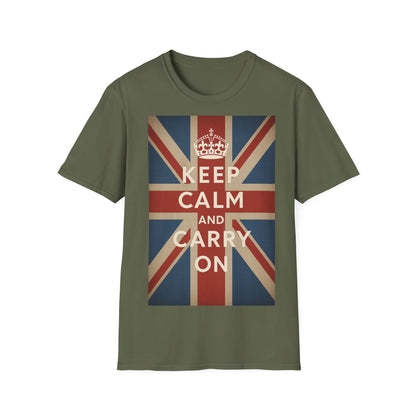 True Insights T-Shirt Keep Calm and Carry On Union Jack Vintage in Military Green, britische Flagge, Geschenk