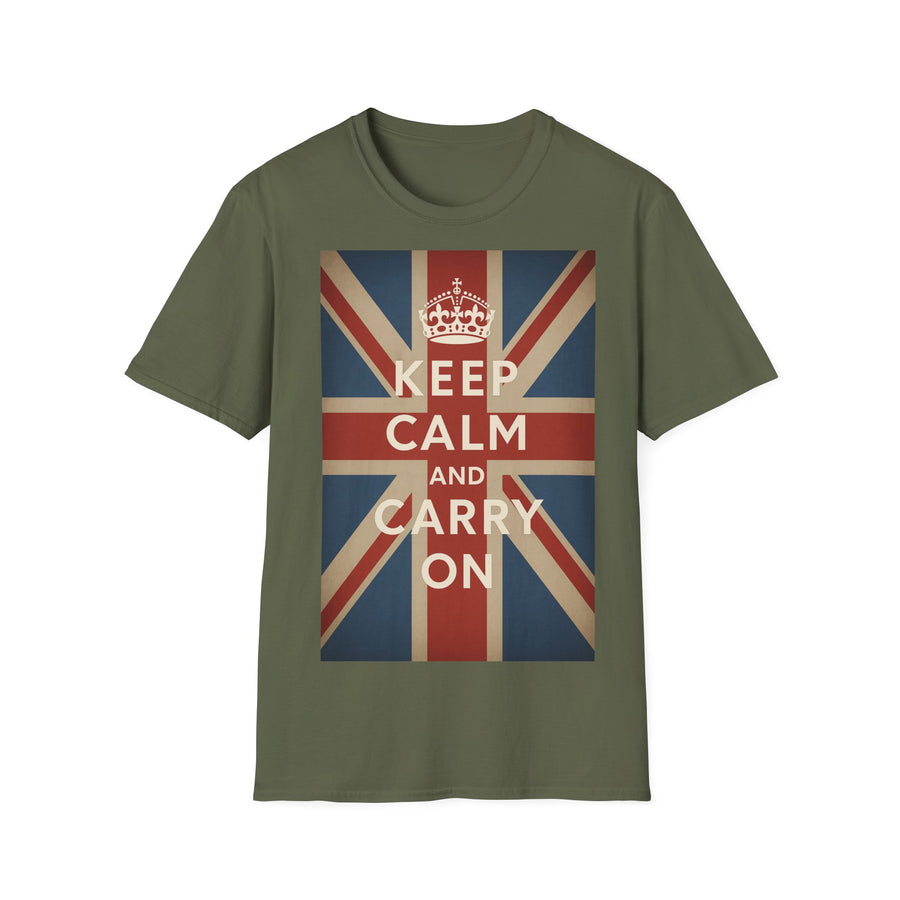True Insights T-Shirt Keep Calm and Carry On Union Jack Vintage in Military Green, britische Flagge, Geschenk