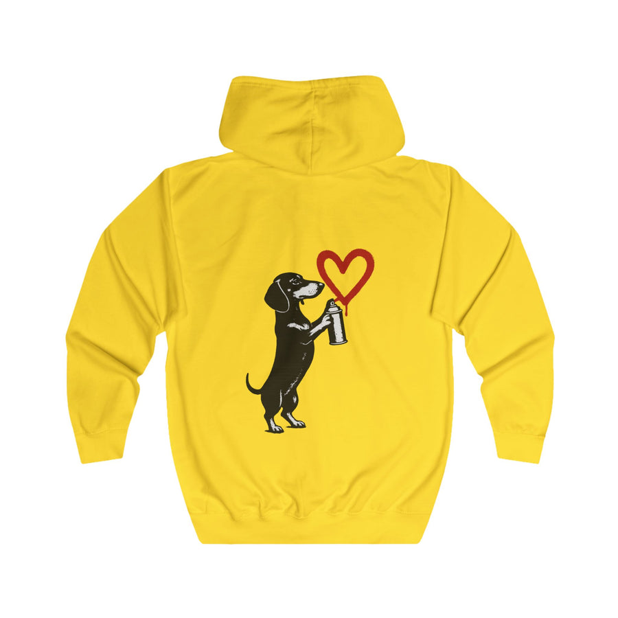 True Insights Dackel mit Sprühdose Zip-Hoodie – Street-Art-Graffiti-Motiv mit Herz