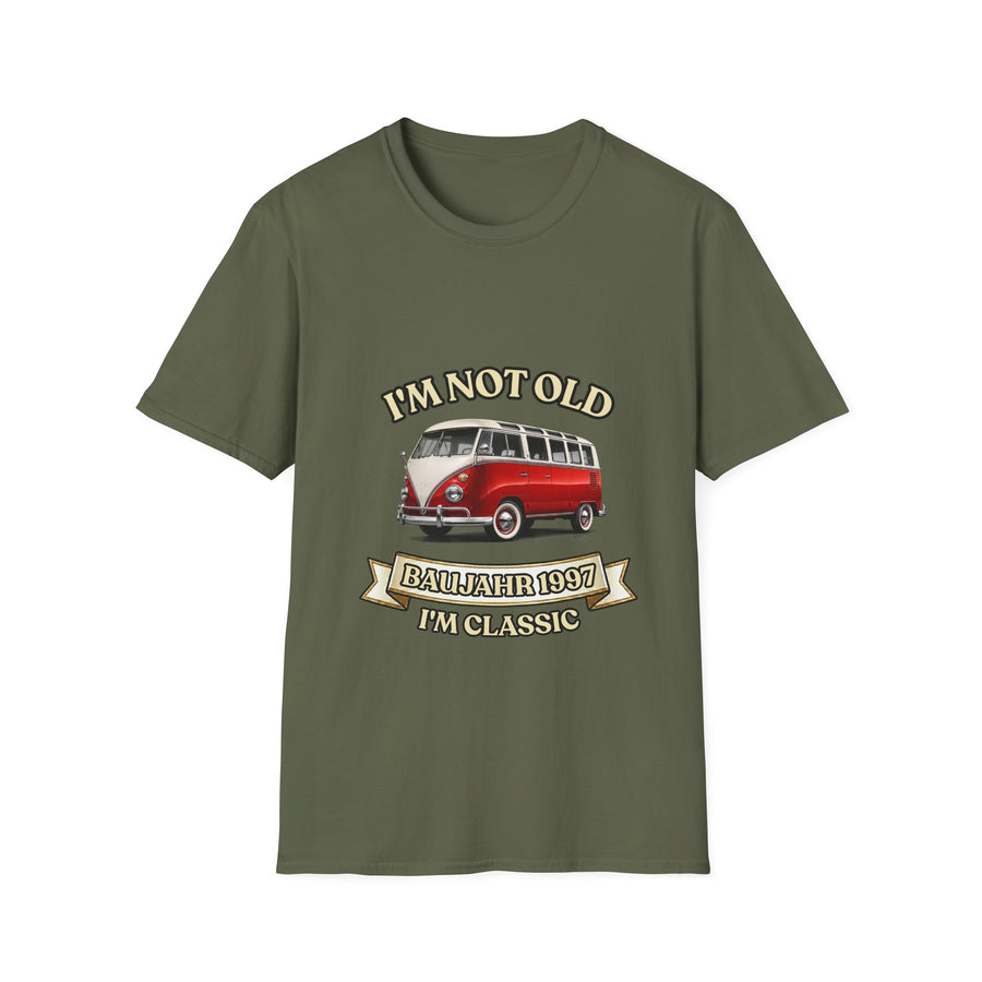 Geschenk zum 30. Geburtstag – T-Shirt Jahrgang 1997 VW Bulli – Military Green – Vorderseite