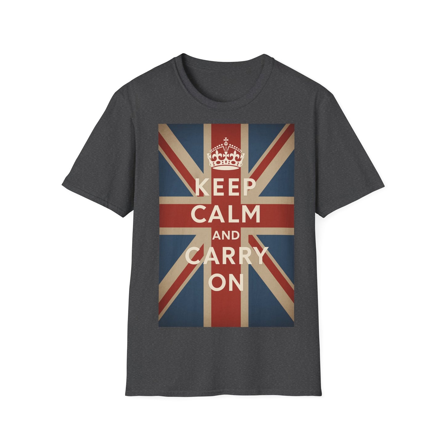True Insights T-Shirt Keep Calm and Carry On Union Jack Vintage in Dark Heather, britische Flagge, Unisex