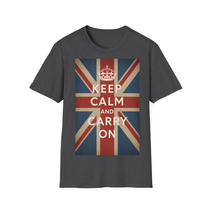 True Insights T-Shirt Keep Calm and Carry On Union Jack Vintage in Dark Heather, britische Flagge, Unisex