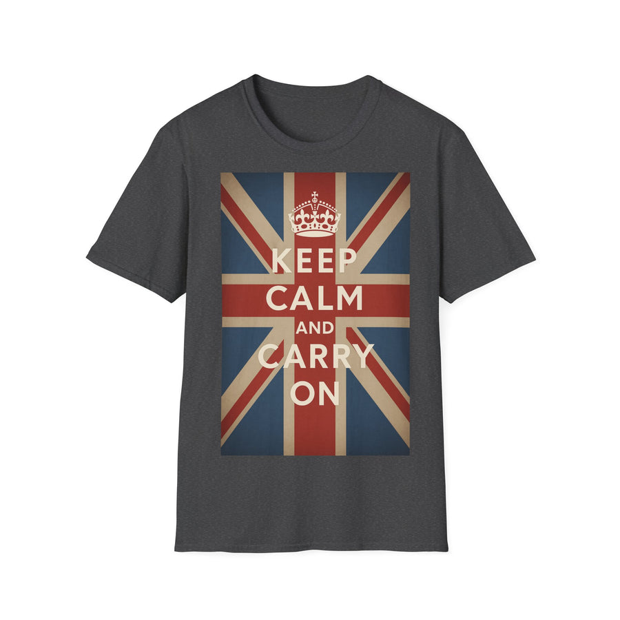 True Insights T-Shirt Keep Calm and Carry On Union Jack Vintage in Dark Heather, britische Flagge, Unisex