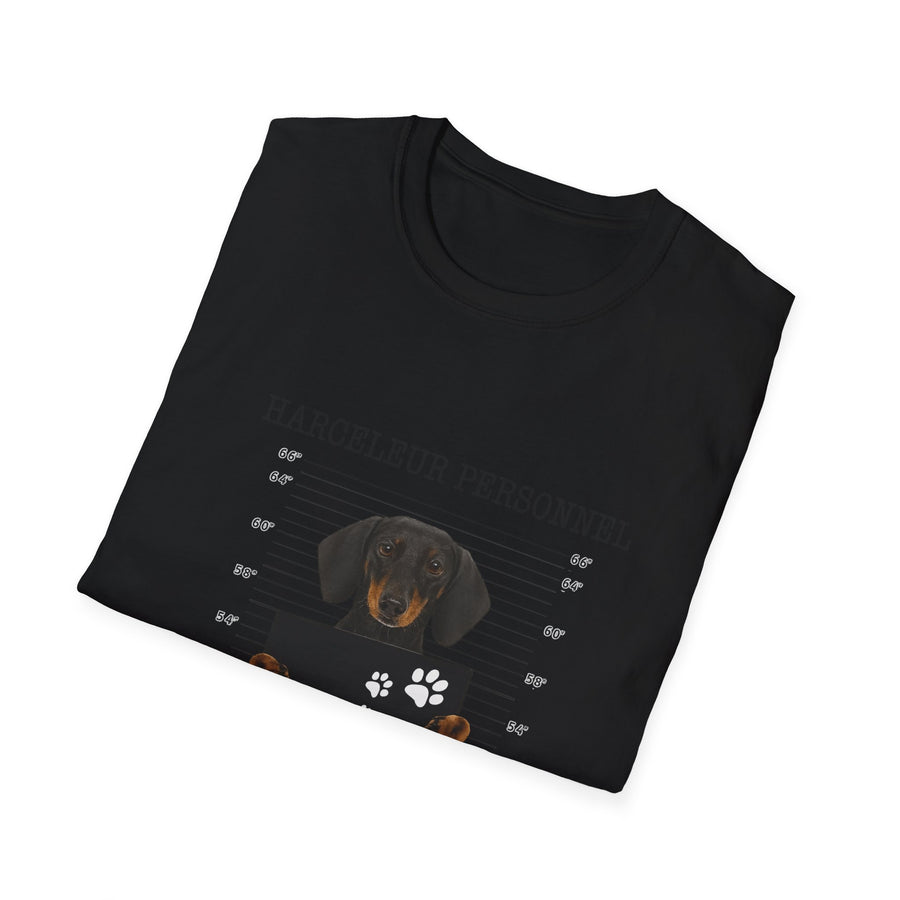 T-shirt Teckel « Harceleur personnel – Je te suivrai partout où tu vas » – Cadeau drôle propriétaire de teckel