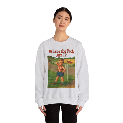 Sweatshirt – Where the Hell Am I? – Vintage Sweatshirt mit nostalgischem Lost-Boy-Motiv | True Insights Design mit Humor