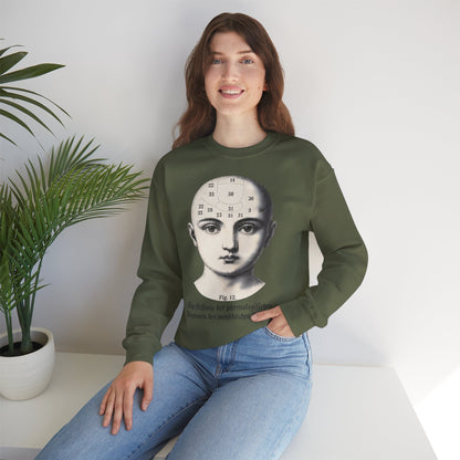 Vintage Motiv – Phrenologie Sweatshirt – Vintage-Schädelstudie „Fig. 12“ | True Insights Design mit Humor