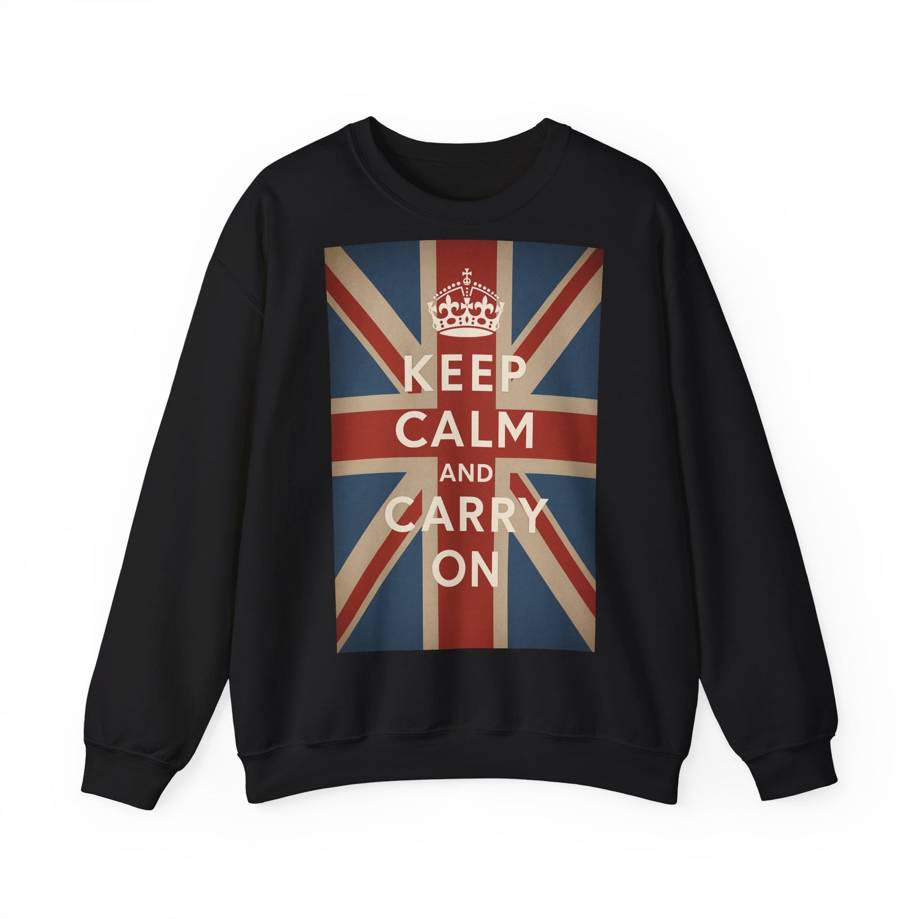 True Insights Sweatshirt Keep Calm and Carry On Union Jack Krone Vintage Pullover in Schwarz für UK Fans