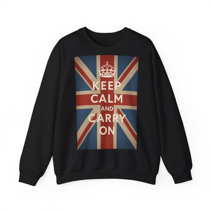True Insights Sweatshirt Keep Calm and Carry On Union Jack Krone Vintage Pullover in Schwarz für UK Fans