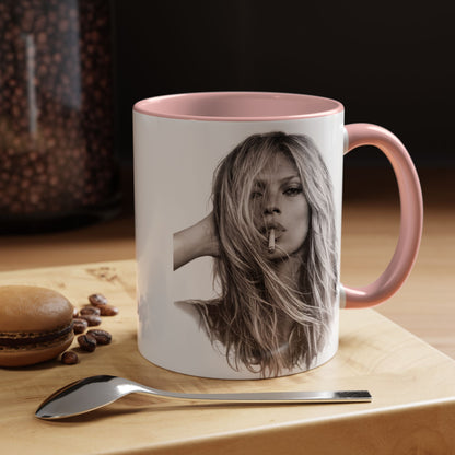 Kate Moss Tasse – Ikonisches Schwarz-Weiß Portrait Kaffeebecher | Fashion Legende Geschenk für Fans