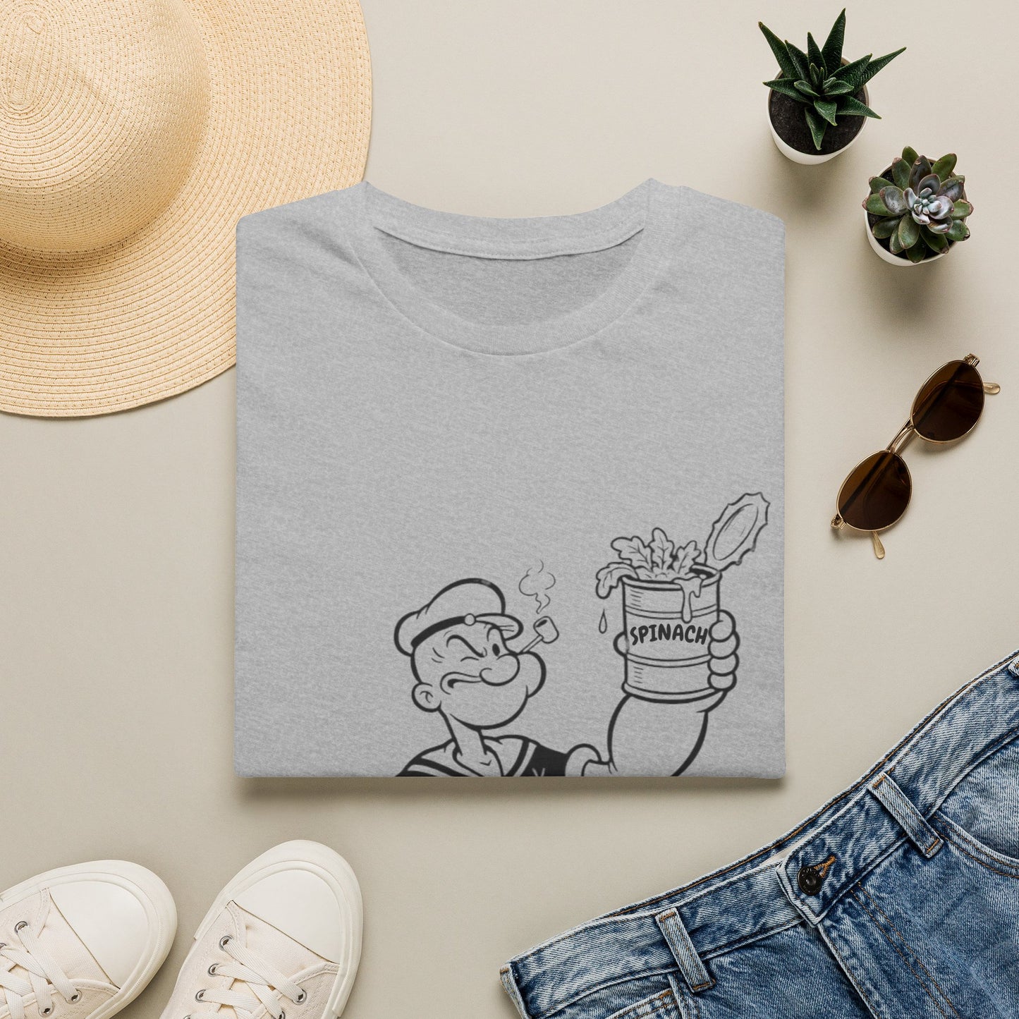 Popeye Spinat Dose T-Shirt Unisex – Retro Comic Kult Sailor Cartoon Fan Shirt Geschenk