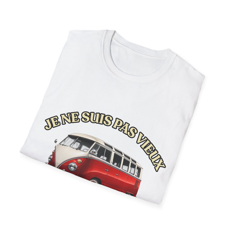 T-shirt Millésime 1966 « Je ne suis pas vieux, je suis vintage » – Cadeau anniversaire 60 ans homme – Combi rouge et blanc, voiture ancienne rétro