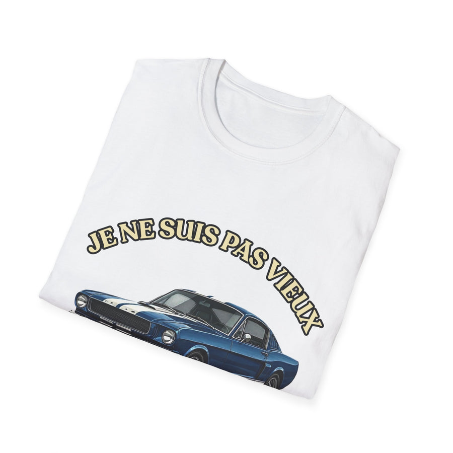 T-shirt Millésime 1966 « Je ne suis pas vieux, je suis vintage » – Cadeau anniversaire 60 ans homme – Voiture américaine bleue, voiture ancienne rétro