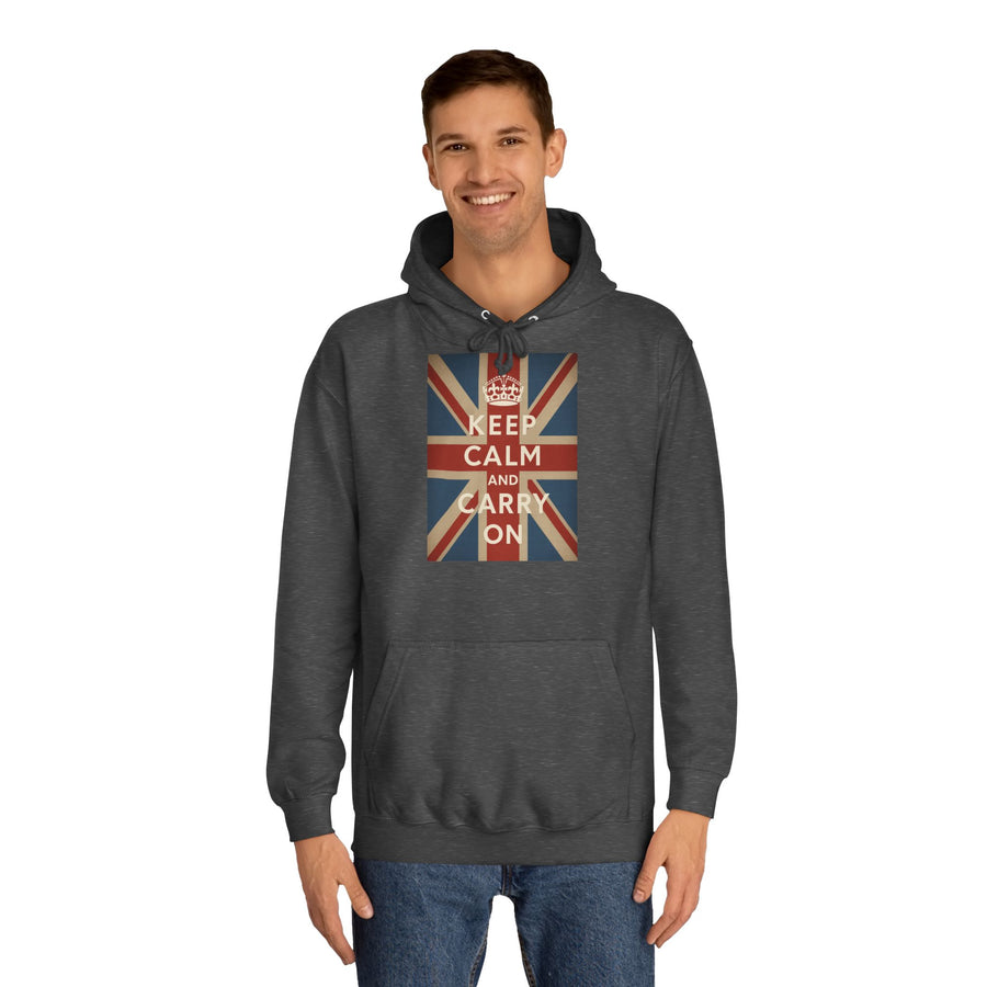 Sweat à Capuche Keep Calm and Carry On – Union Jack Drapeau Britannique Couronne Vintage Rétro pour Fans du UK