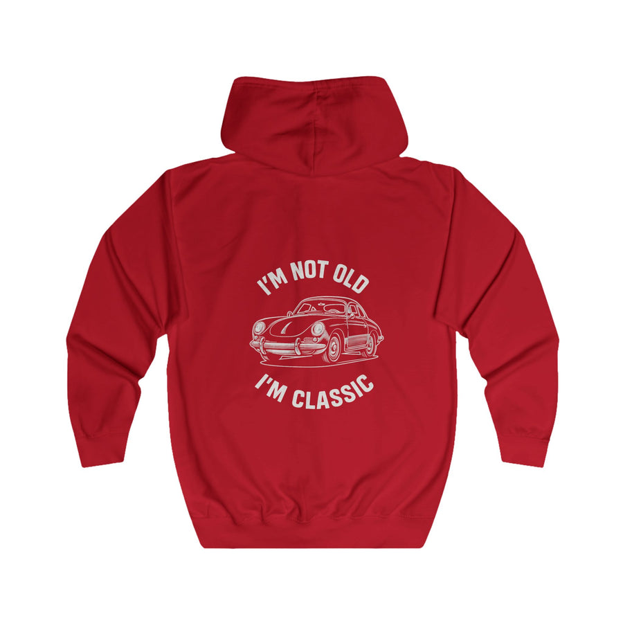 I'm Not Old I'm Classic Sportwagen Zip-Hoodie – Oldtimer-lijntekening – Cadeau voor autoliefhebbers
