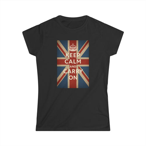 Keep Calm and Carry On Damen Shirt – Union Jack Krone Vintage Britisch England Retro T-Shirt
