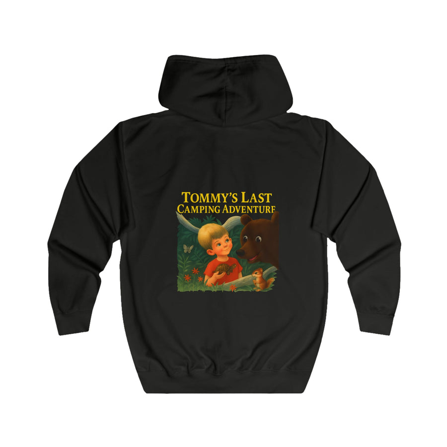 Tommy's Last Camping Adventure Zip-Hoodie – Schattig ontmoet vreemd – Retro-kinderboek-motief