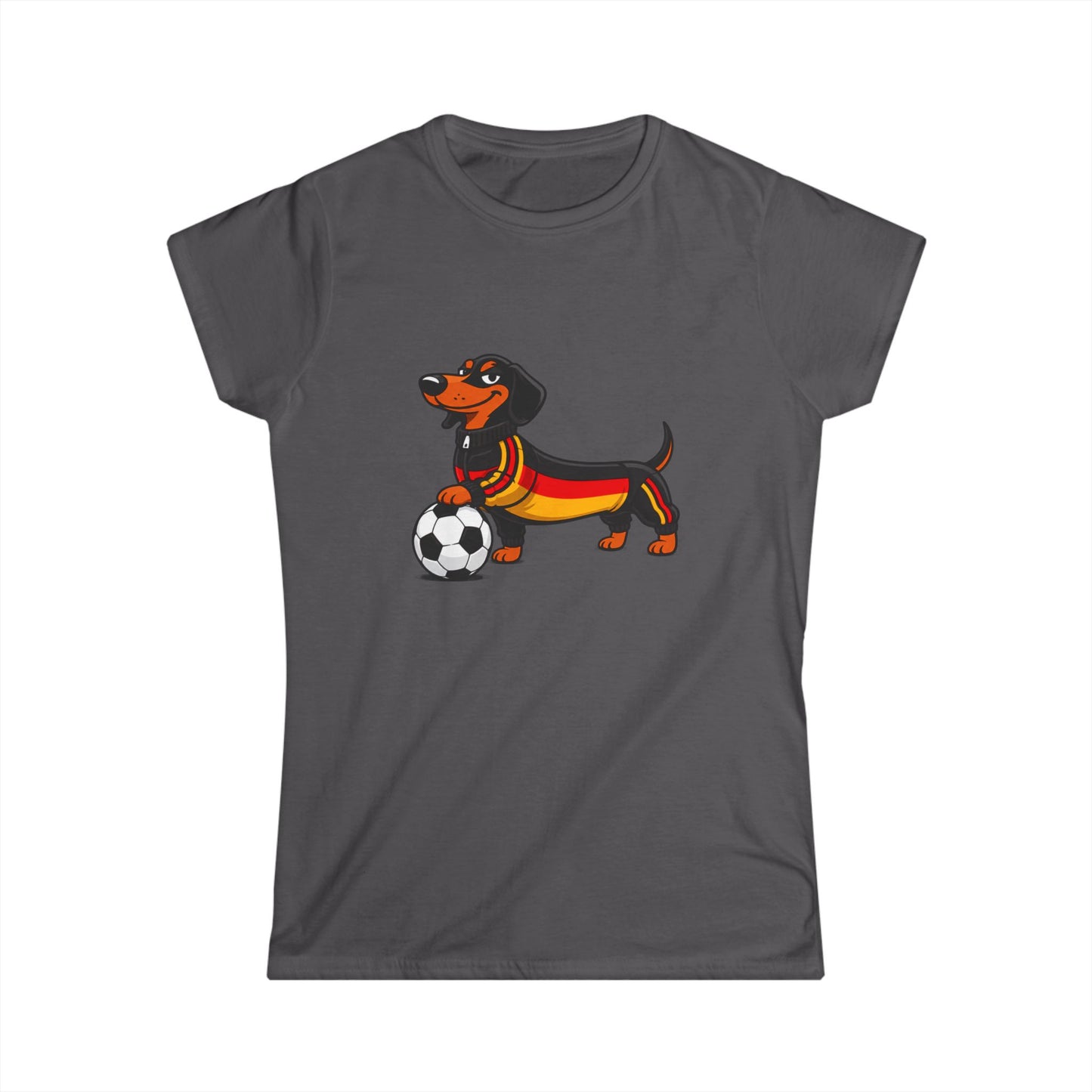 True Insights Damen T-Shirt Fußball Dackel WM 2026 Deutschland Trikot Hund Fan Motiv in Charcoal
