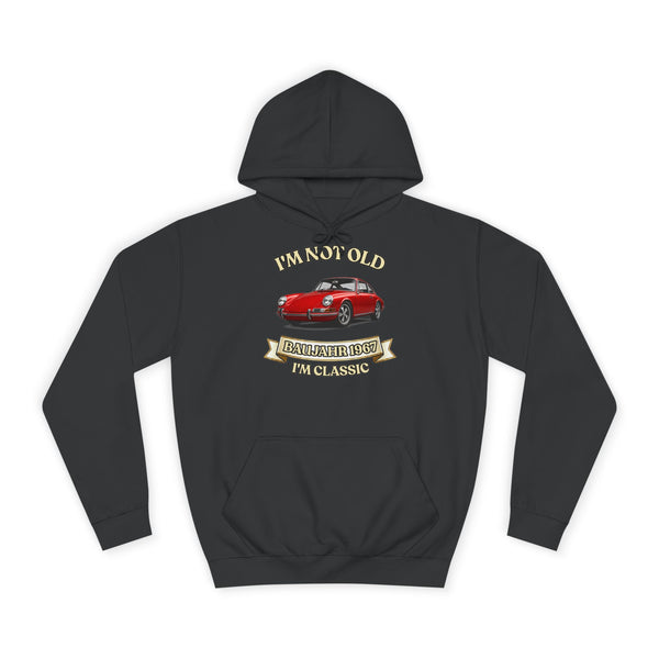 Geschenk zum 60. Geburtstag – Hoodie Jahrgang 1967 mit Porsche-Motiv – Jet Black – Vorderseite