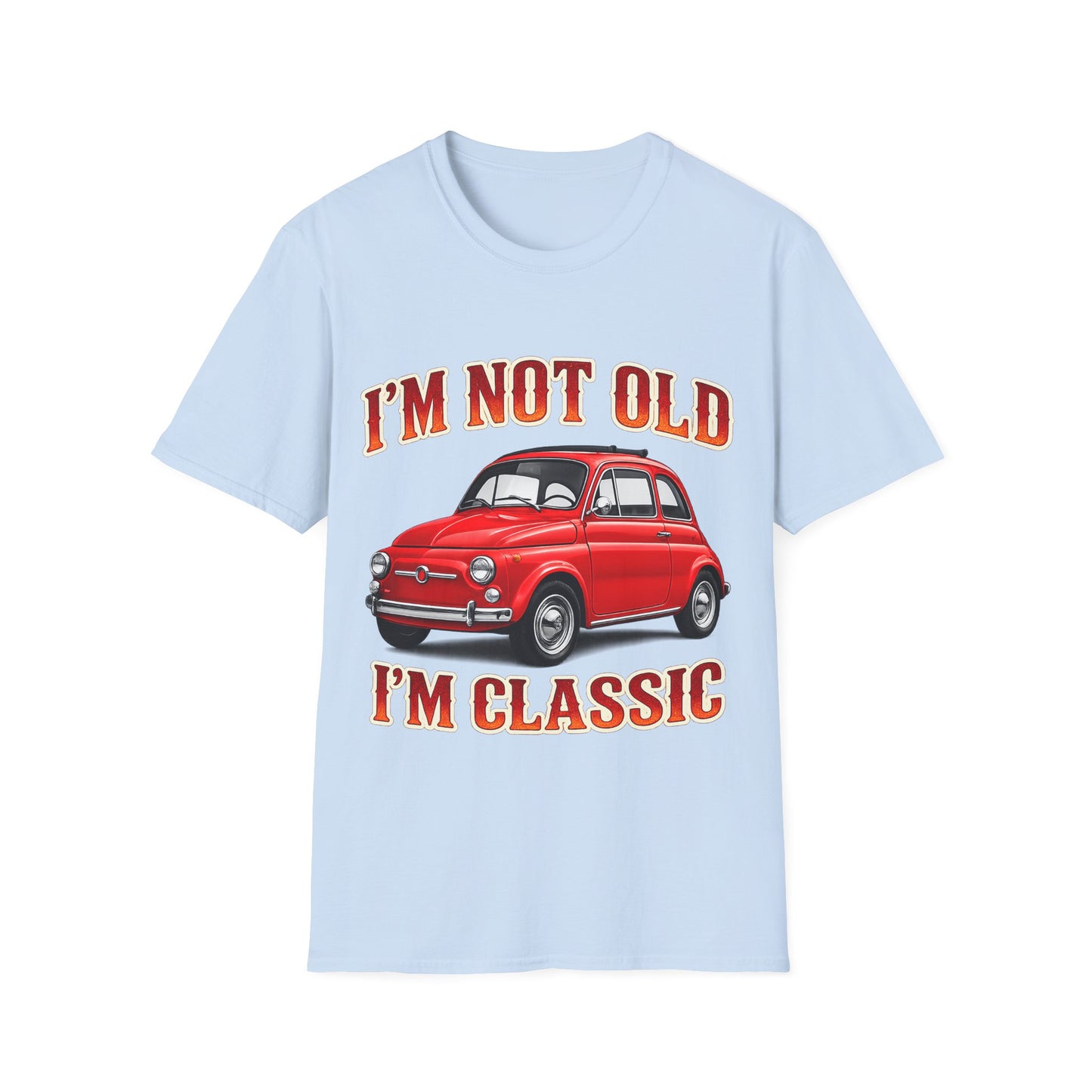 True Insights Retro T-Shirt Oldtimer Kleinwagen Motiv in Hellblau, Vintage Geschenk für Herren
