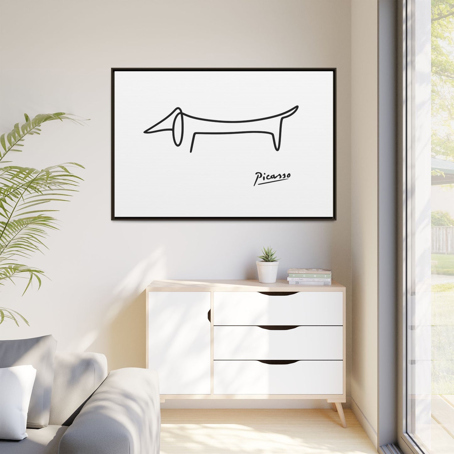 Picasso-Dackel Line-Art Leinwand | Minimalistisches Wandbild | Modernes Hunde-Kunstwerk