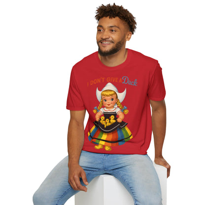 "I Don't Give a Duck | Nostalgisches Vintage-Mädchen mit Küken – Humorvoll & Originell" – Freches Satire-Design für mutige Statements | True Insights