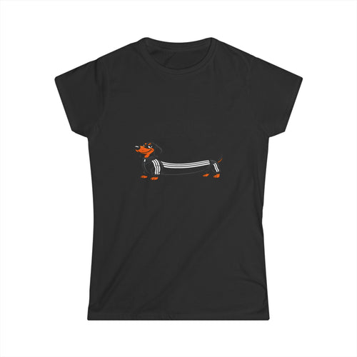 Addidachs Dackel Damen T-Shirt – Lustiges Dackel-Shirt mit Sport-Streifen für Hundeliebhaberinnen