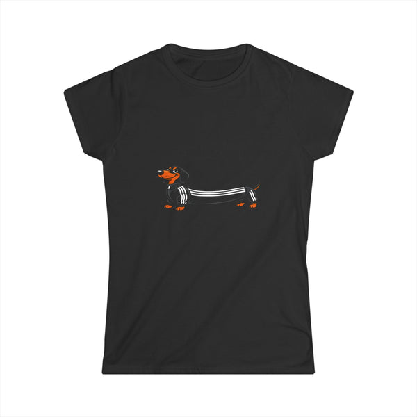True Insights Damen T-Shirt Addidachs Dackel mit Sport-Streifen in Schwarz für Hundeliebhaberinnen