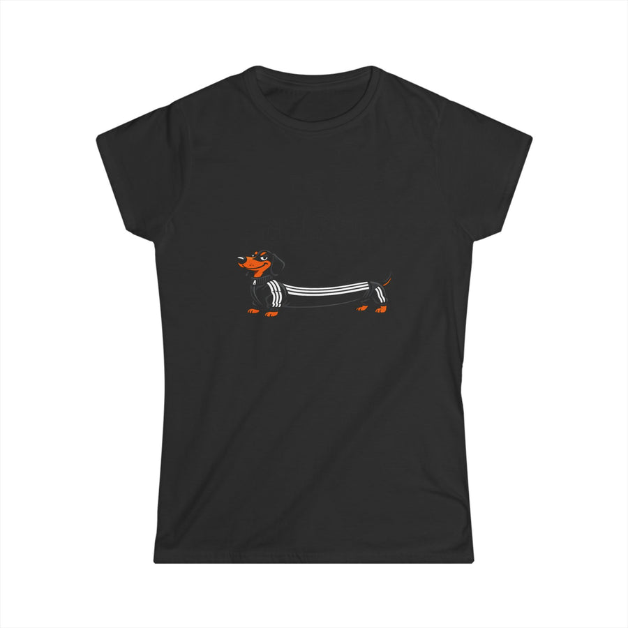 True Insights Damen T-Shirt Addidachs Dackel mit Sport-Streifen in Schwarz für Hundeliebhaberinnen