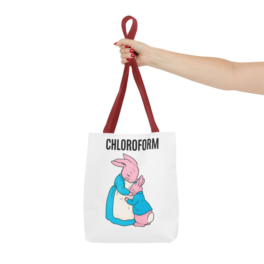 Chloroform Hasen Tote Bag - Lustige Parodie Stoffbeutel mit niedlichem Bunny Motiv - Schwarzer Humor Geschenk