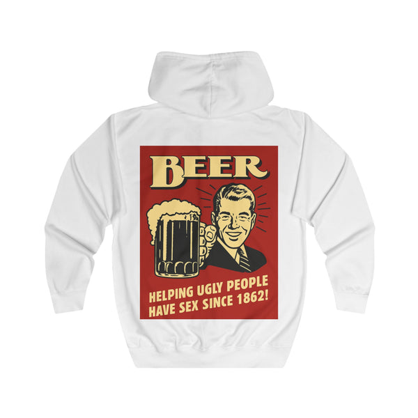 Zip Hoodie Bière – Helping Ugly People Have Sex Since 1862 – Sweat drôle rétro vintage