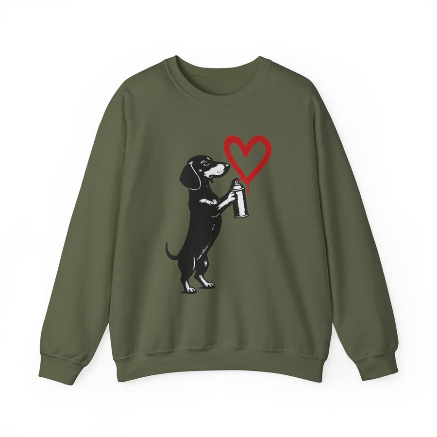 True Insights Dackel mit Sprühdose Sweatshirt – Street-Art-Graffiti-Motiv mit Herz