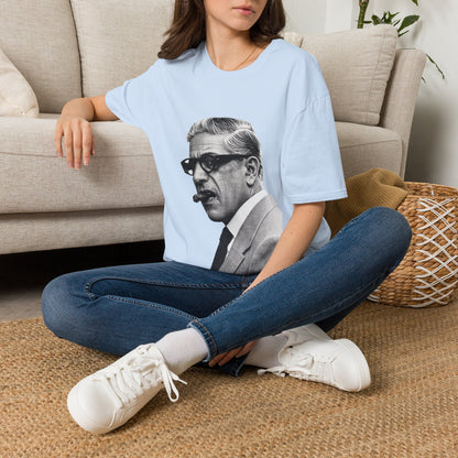Aristoteles Onassis Portrait T-Shirt Unisex – Ikonische Zigarre & Brille, Vintage Schwarz-Weiß Legende, Retro Fan Geschenk