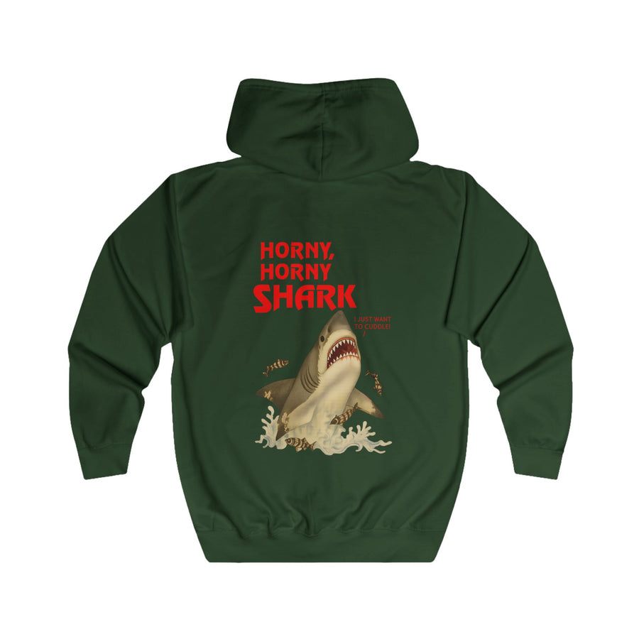Hai Sweatjacke „Horny, Horny Shark“ – Zip-Hoodie mit Rückendruck – Bottle Green – Rückenansicht