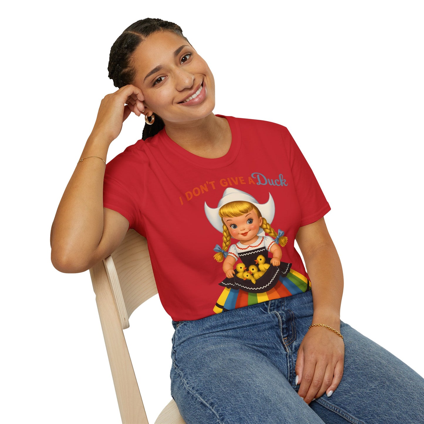 "I Don't Give a Duck | Nostalgisches Vintage-Mädchen mit Küken – Humorvoll & Originell" – Freches Satire-Design für mutige Statements | True Insights
