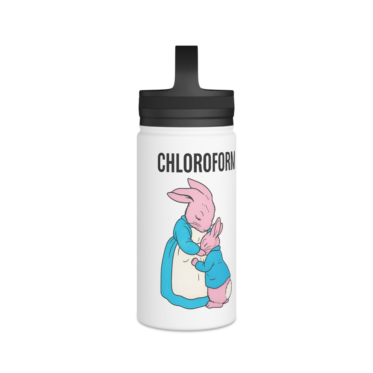 CHLOROFORM Hasen Edelstahl Trinkflasche - Lustiges Dunkler Humor Geschenk, Isolierte Wasserflasche mit Griff-Deckel, Sarkastischer Spruch