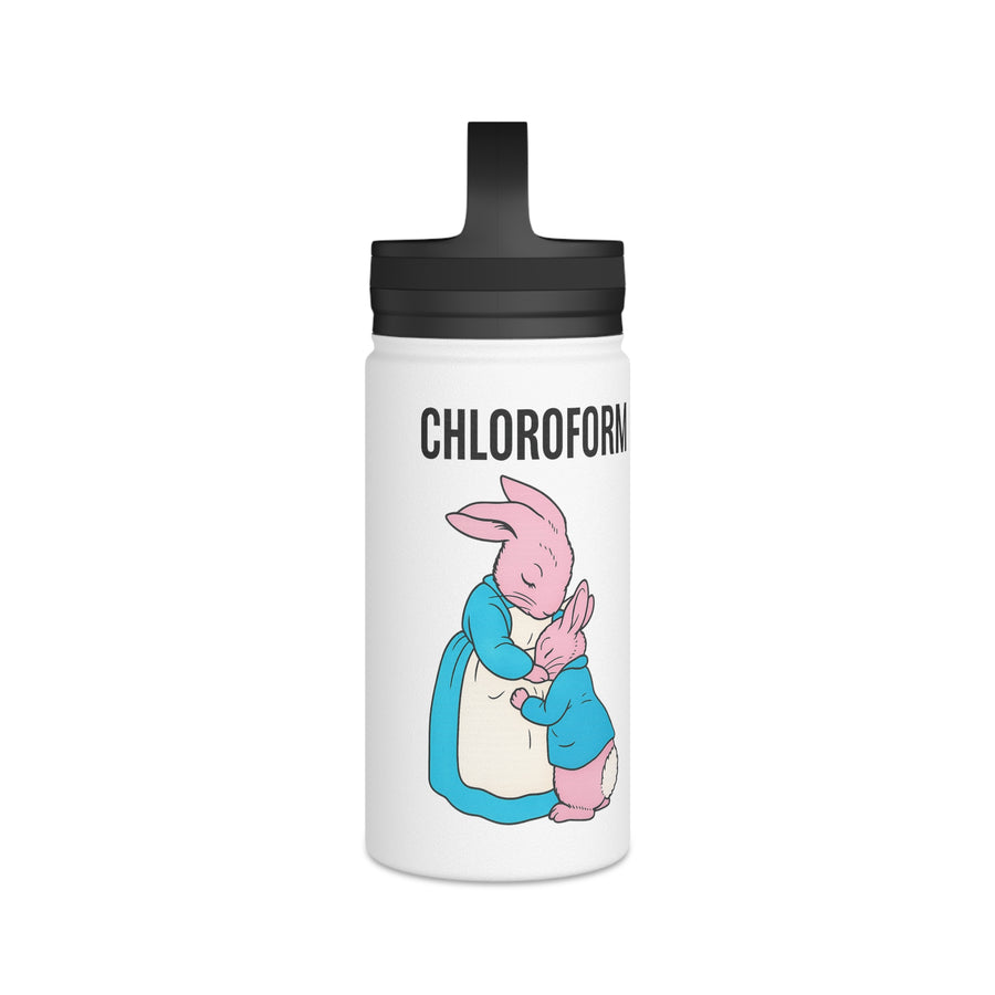 CHLOROFORM Lapins Gourde Inox - Cadeau Humour Noir Drôle, Bouteille Isotherme avec Couvercle à Poignée, Citation Sarcastique