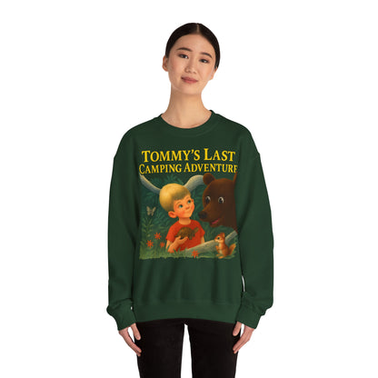 Sweatshirt – Tommy’s Last Camping Adventure Sweatshirt – Schwarzer Humor trifft Retro-Kinderbuchstil | True Insights Design mit Humor